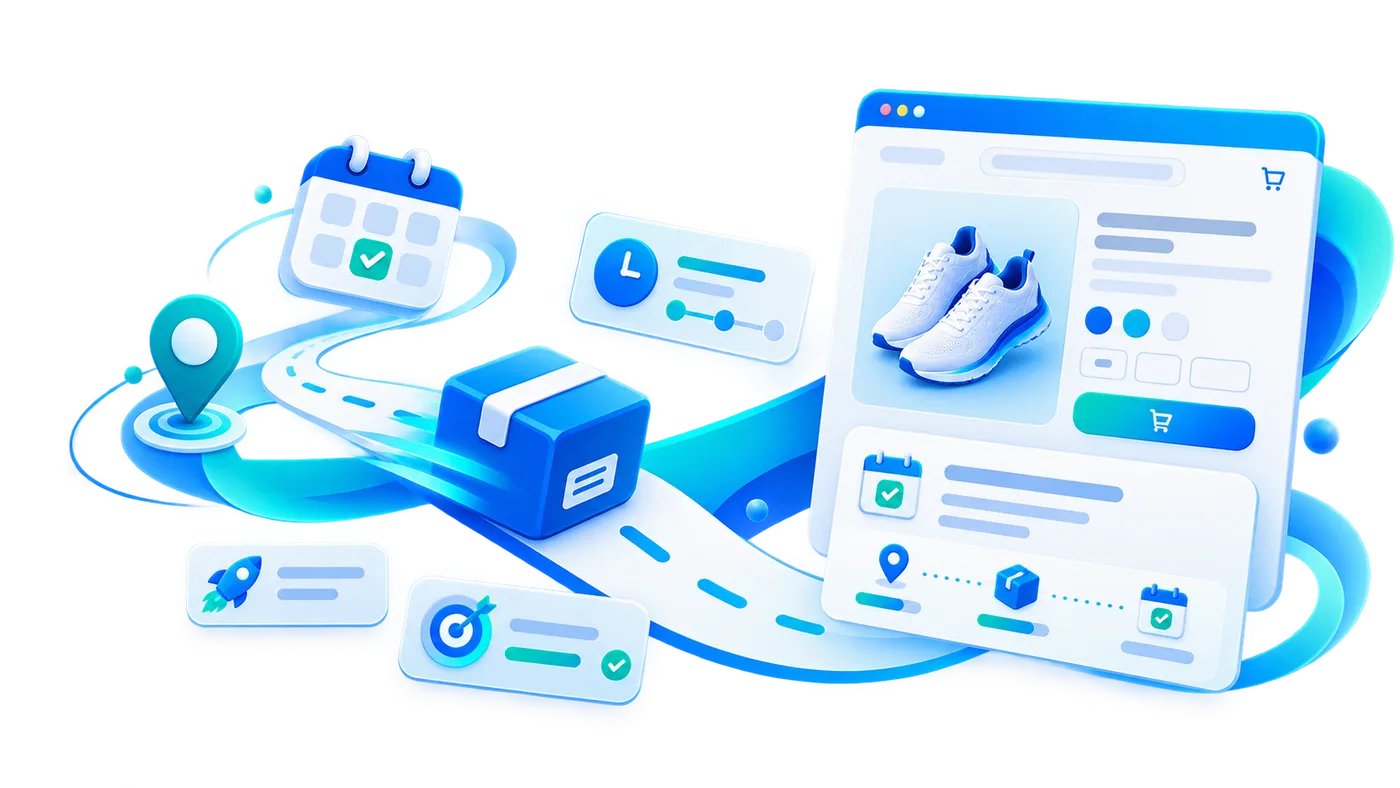 Arrivio delivery date widget on a Shopify product page with a delivery route illustration